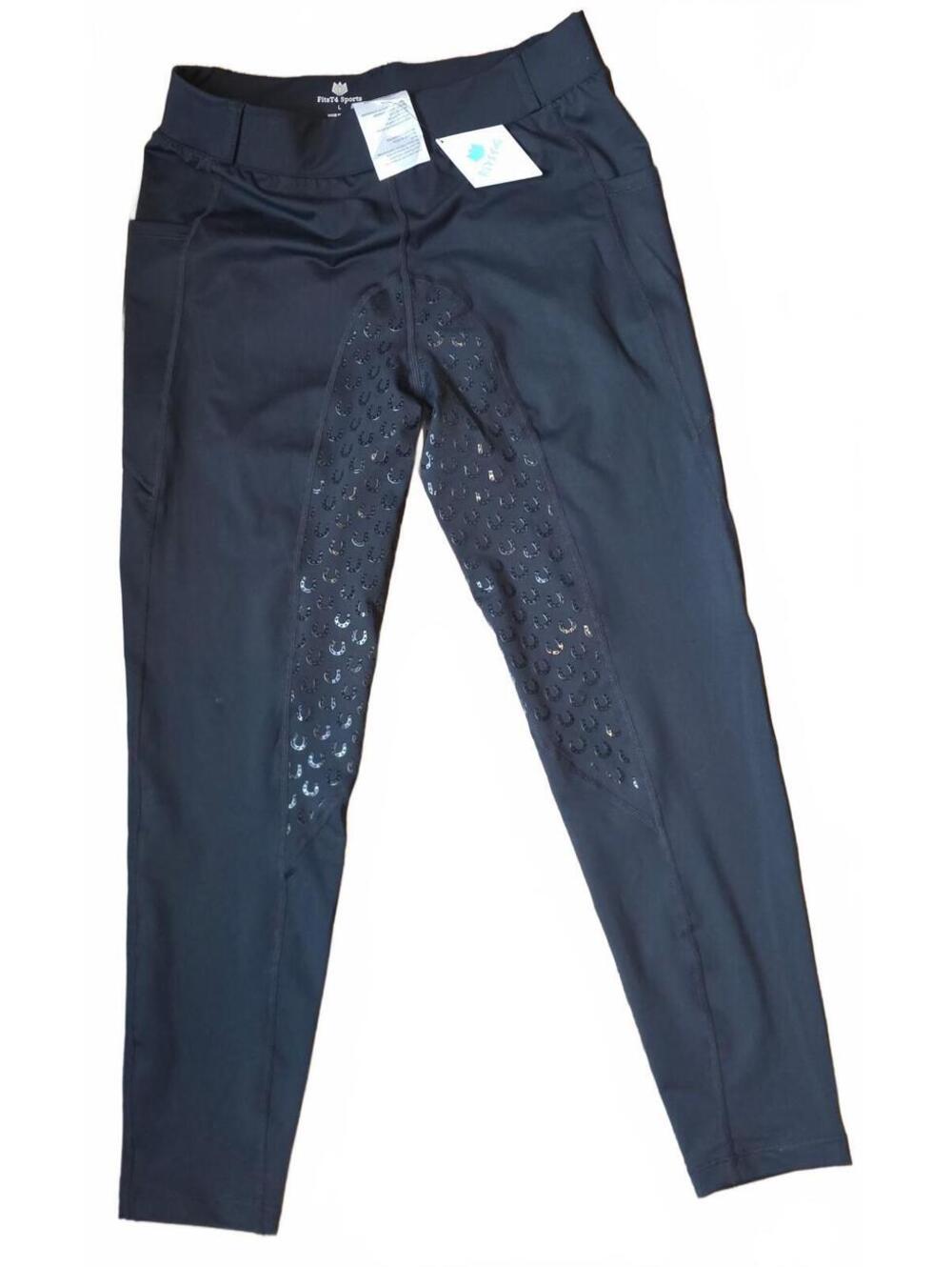 Fits4 Sports Size L Black Riding Breeches with Horseshoe Silicone Grip